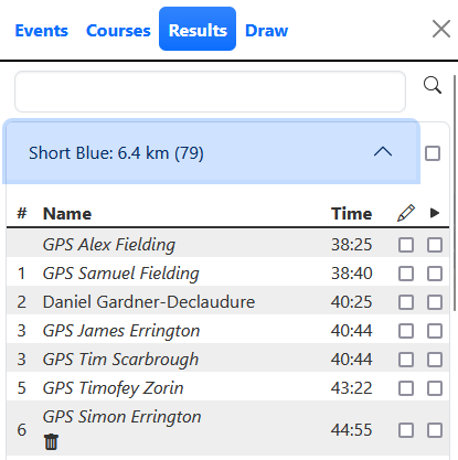 Results display